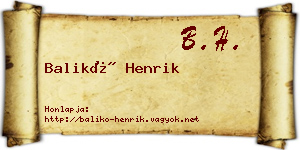 Balikó Henrik névjegykártya